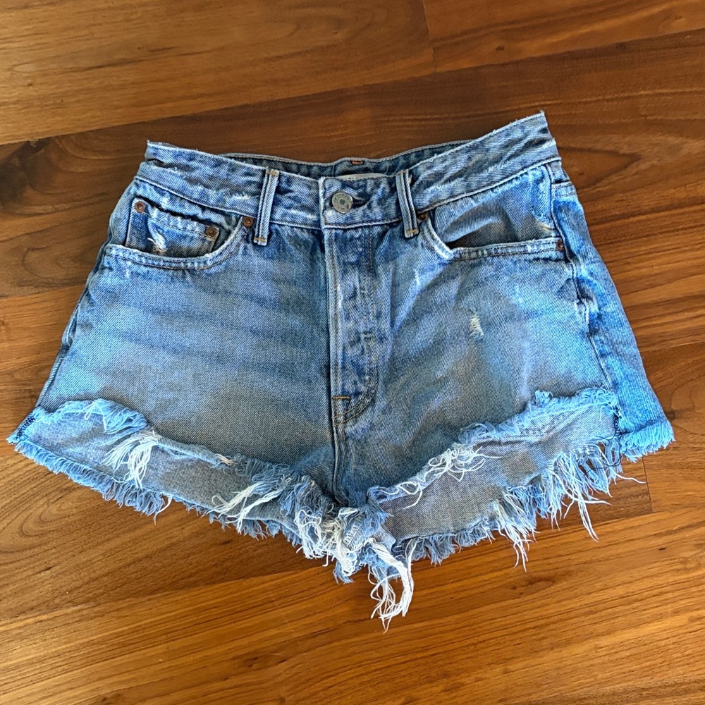 GRLFRND Blue Distressed Jean Shorts